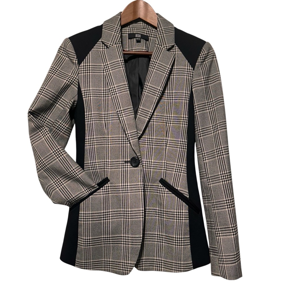 BEDO Glen Plaid Fitted Blazer Office Siren Dark Academia Preppy XS